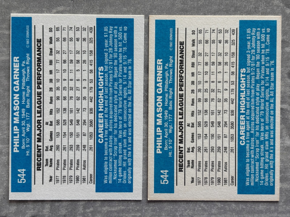 2) 1982 Donruss PHIL GARNER 