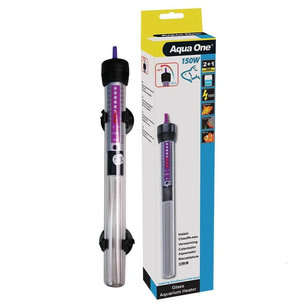 Aqua One 150W Glass Aquarium Heater - 150 Watt - Fish Tank Automatic Thermostat