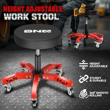 Heavy Duty Adjustable Height Mechanics Rolling Seat Garage Stool Work Shop Red