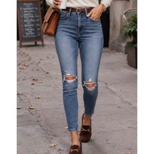 GOOD AMERICAN Good Legs Cigarette Busted Knee High Rise Jeans 4 / 27