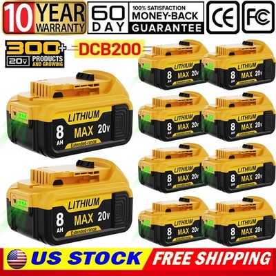 20V For DeWalt 20 Volt 8.0AH Max XR Lithium Ion Battery DCB205-2 DCB200 DCB204