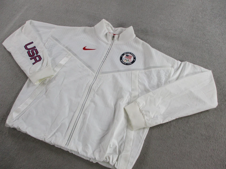 Chaqueta Nike Team EE. UU. Mujer Mediana Blanca Medalla Soporte Juegos Olímpicos Cremallera Completa Corredor de Vientos Foto 2 de 4