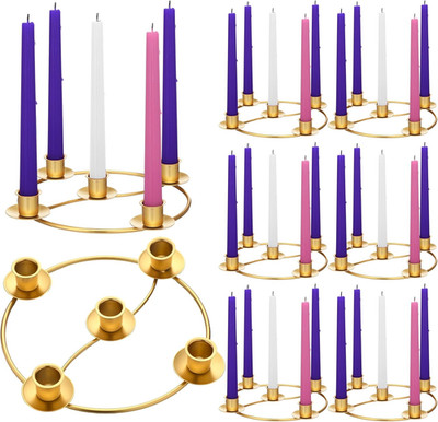 Gold Advent Wreath Ring with 5 Candle Holders - 8 Pcs Christmas Decor