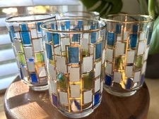 VTG  Libbey “Nordic” Water Juice Glasses Set of 4 Blue Green Gold MCM - Bright!