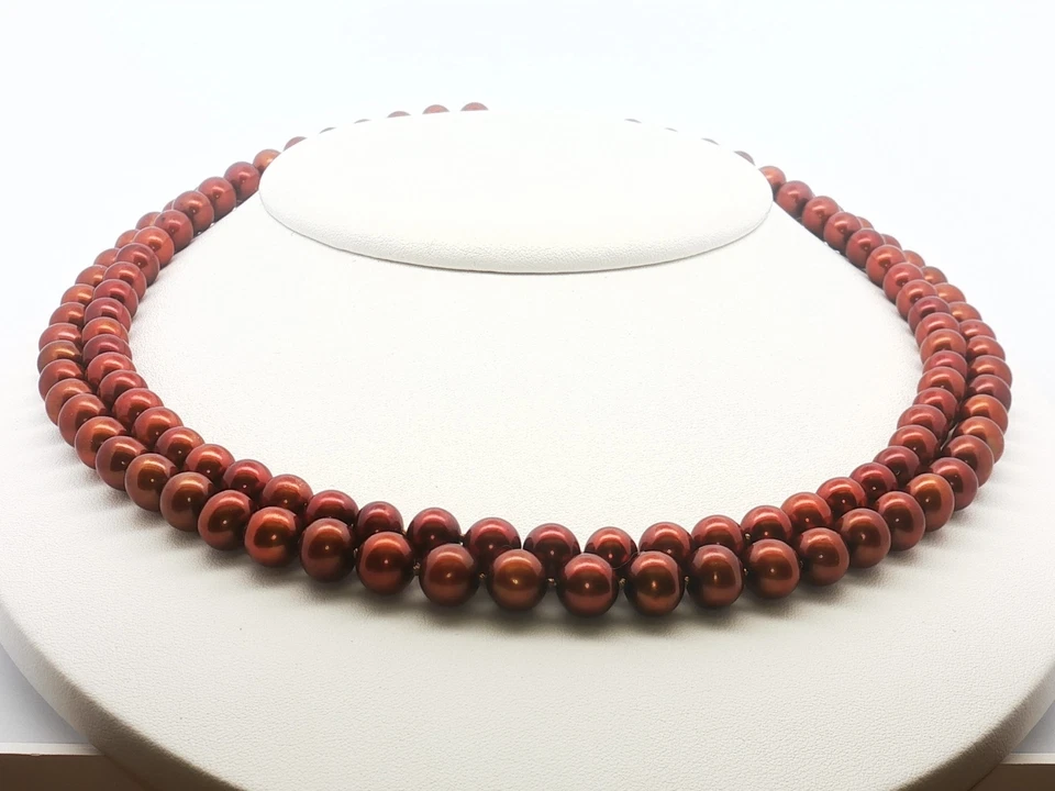 Double Row  Brown Color Pearl Necklace - Image 2 of 4