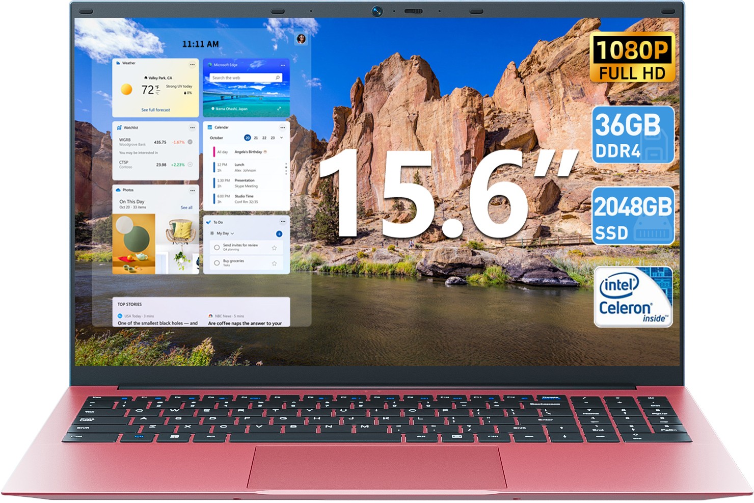 SGIN 15.6"/18.5" Laptop Office 365 Intel N5095A WIFI6 Quad-Core 2.9GHz, Pink