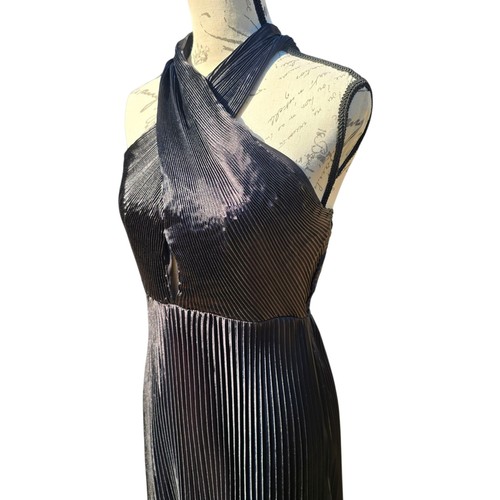 Baltic Born NWOT Sandra Pleated Maxi Dress Black Criss Cross Halter Evening S - Picture 4 of 12