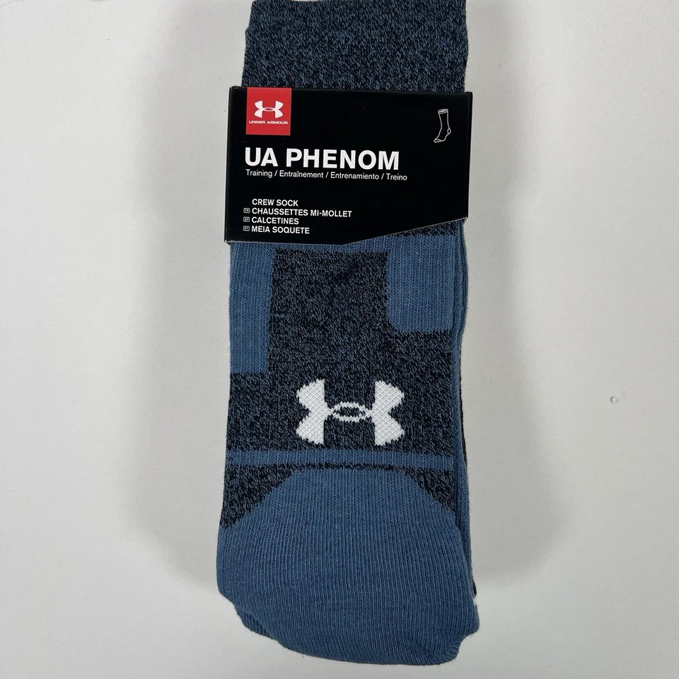 Calcetines Under Armour UA Phenom Training Crew (paquete de 3) para hombre 8-12 grandes azules NUEVO Foto 3 de 4