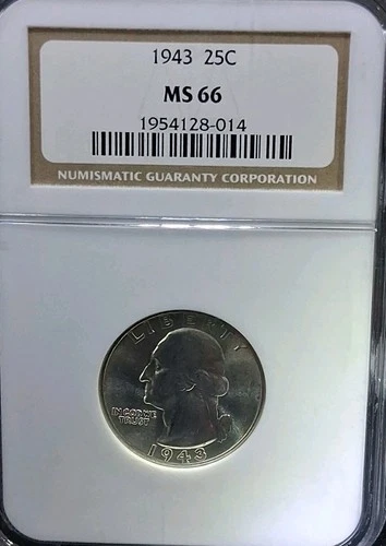 1943 Washington Quarter 25C Certified By NGC MS-66 90% Silver