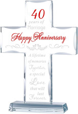 40th Wedding Anniversary Cross Gifts for Parents, 40 Years of Marriage Glass Sta
