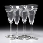 Vtg Etched Crystal Leaf Border Flared Optic White Wine Glass 4pc Lot 7"h — photo 1