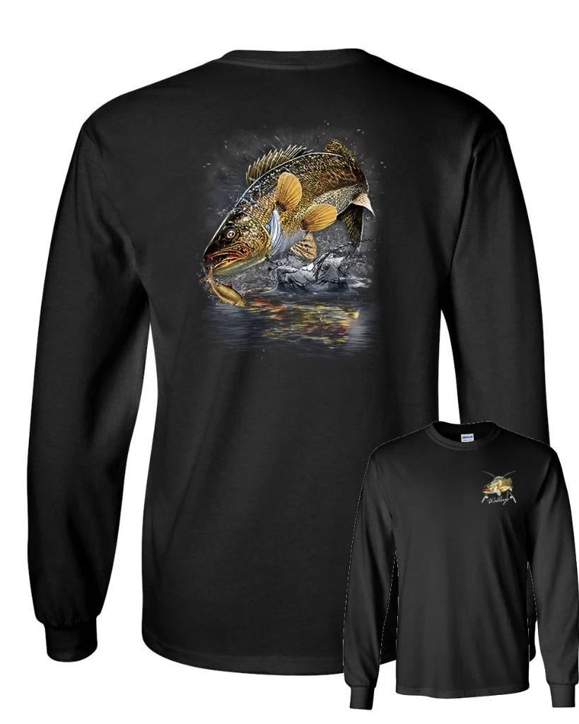 Jumping Walleye Fishing Lure Fisherman Long Sleeve T-Shirt