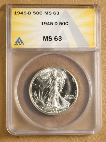 1945 D Walking Liberty Half Dollar ANACS MS63