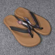 Flojos Flip Flops Women's Size 6 Floral Island Beach Black Brown Sandals