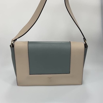 Celine Frame Bag, Smoky Blue and Beige Color Block Tofu Bag