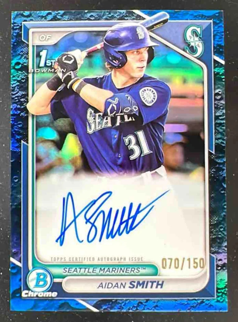 2024 Bowman Chrome Autographs Blue Lunar #CPA-ASM Aidan Smith RC Auto /150