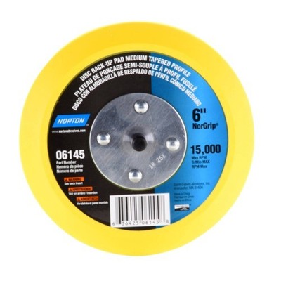 Norton 06145 Tapered Edge NorGrip Back-Up Pad, 6 Inch, Hook and Loop