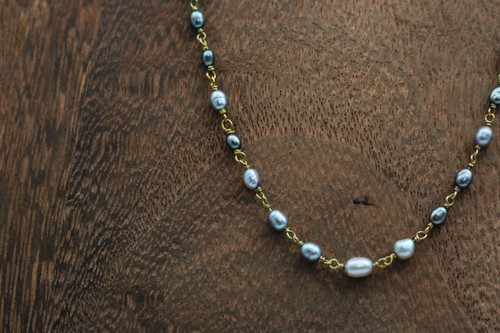 Vintage Style Gray Rice Pearl & Brass Link Necklace – 36", MSRP $120, $34.99 - Photo 3