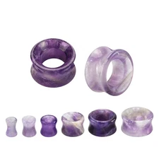 Amethyst Stone Double Flare Concave Tunnels Ear Gauges Plugs Piercing Sold Pair