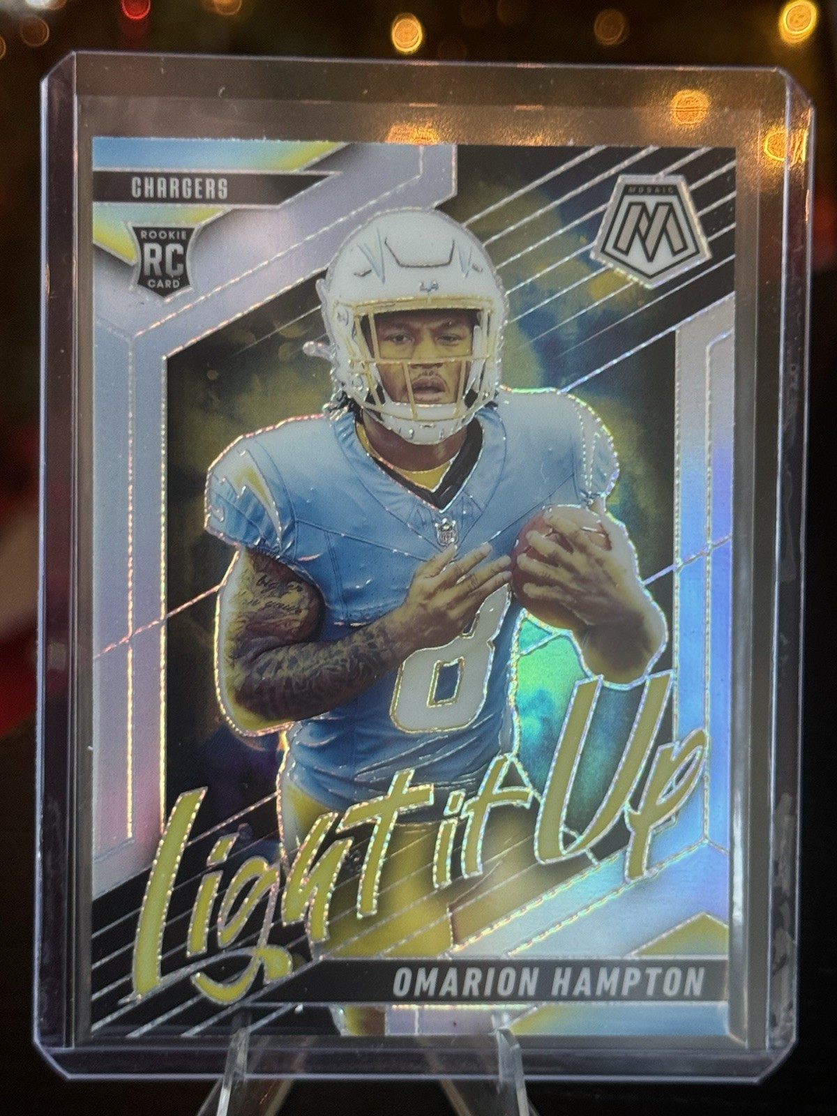 2025 Panini Mosaic #12 Omarion Hampton Light It Up Silver Prizm Rookie RC