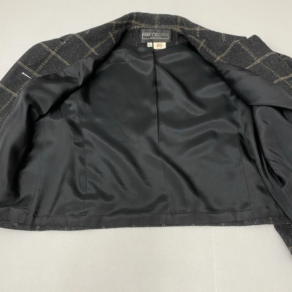 Harris Wallace Jacket Blazer Womens S Plaid Gray Wool Blend Button Up Vintage - Image 3 of 4