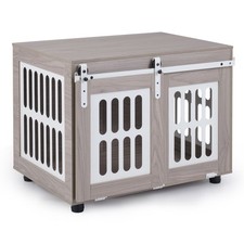 Dog Crate Furniture Small Medium Dogs - Sliding Barn Door Kennel End Table
