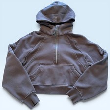 Lululemon Hoodie Womens Small Brown Scuba Oversized Half Zip Fleece Cropped