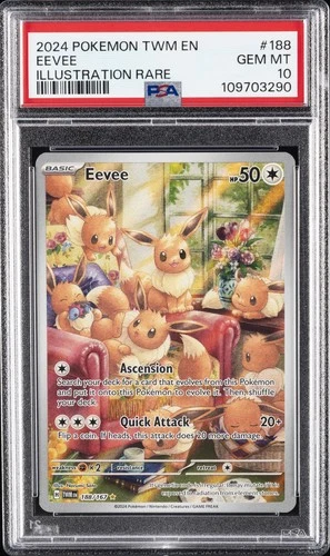 2024 POKEMON TWM EN-TWILIGHT MASQUERADE ILLUSTRATION RARE #188 EEVEE PSA 10