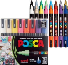 uni POSCA PC-5M Water-Based Paint Markers, Reversible Medium Tip 1.8-2.5mm 16Pcs