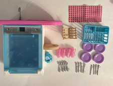 Barbie Doll House Kitchen Sink Dishwasher Counter Dishes Silverware Towel 2018