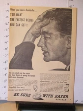 newspaper ad 1944 BAYER aspirin headache medicine man holding head