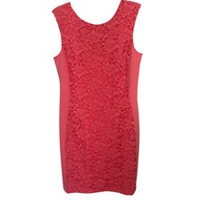 Apt 9 Womens Coral Pink Floral Lace Overlay Sheath Dress Size L Scoop Neck