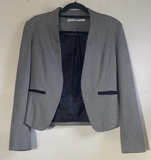 Mosaic & Co Blazer Size L  Black Gray Open Front Cropped Jacket Long Sleeves