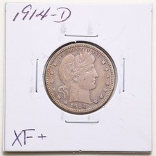 1914-D 25C Barber Liberty Head Quarter Dollar in XF+ Condition #7903