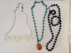 Vintage Jewelry Necklaces Lot Of 3 Beads Turquoise Butterscotch White Costume