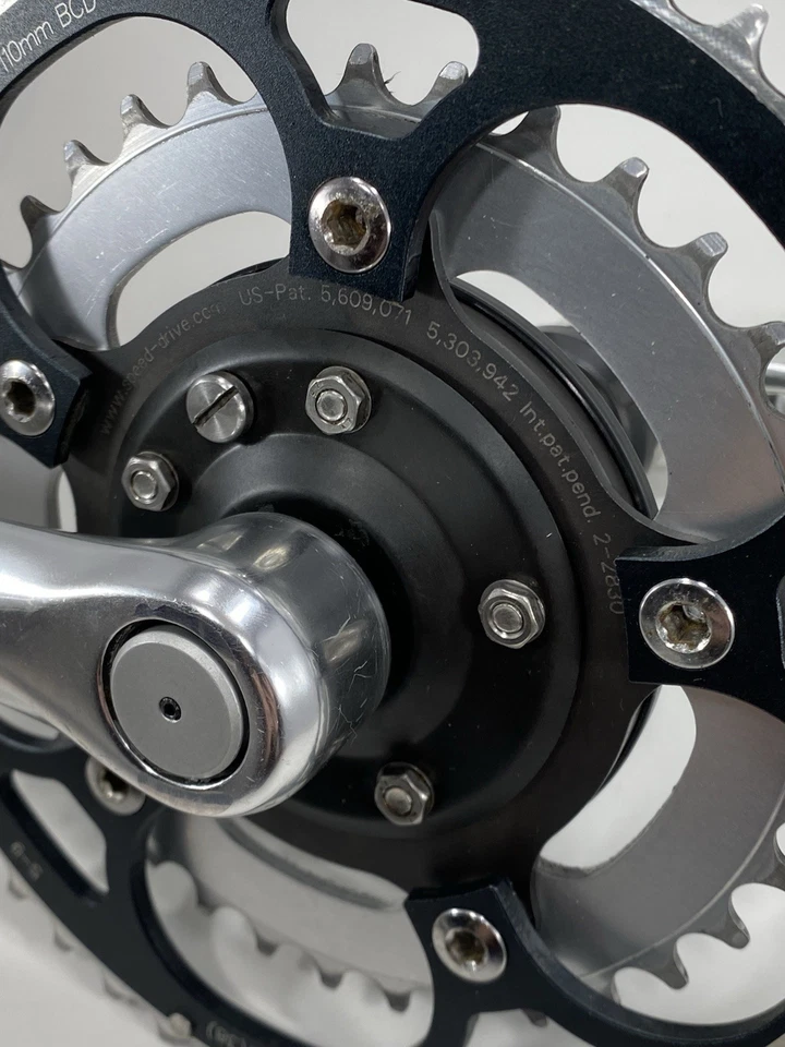 Juego de bielas vintage Schlumpf Speed Drive Road 2 velocidades 110 BCD principios de 1990 Alemania Foto 4 de 4