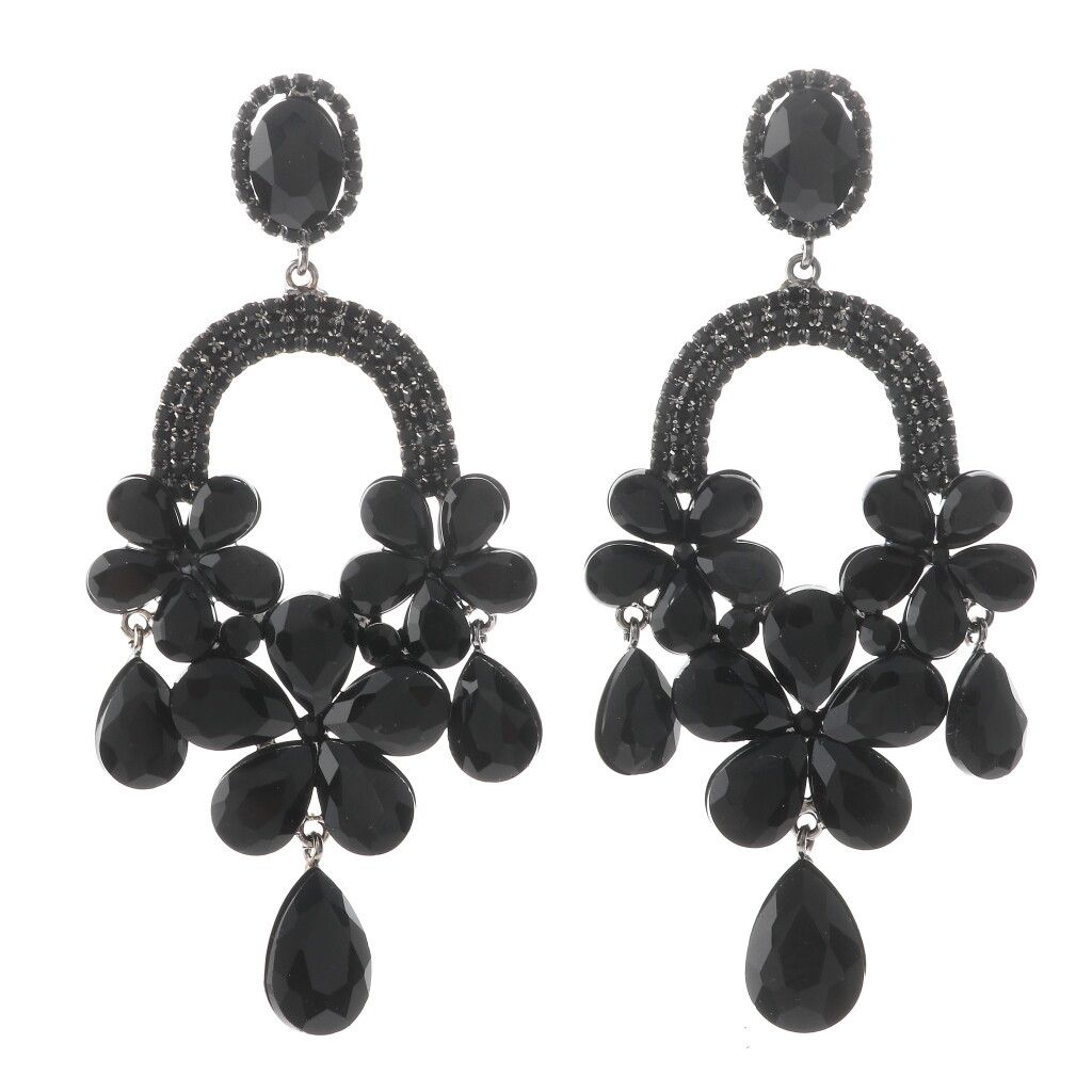 Hermatite Tone Metal Rhinestone Large Crystal Chandelier Post Earrings ESE996...