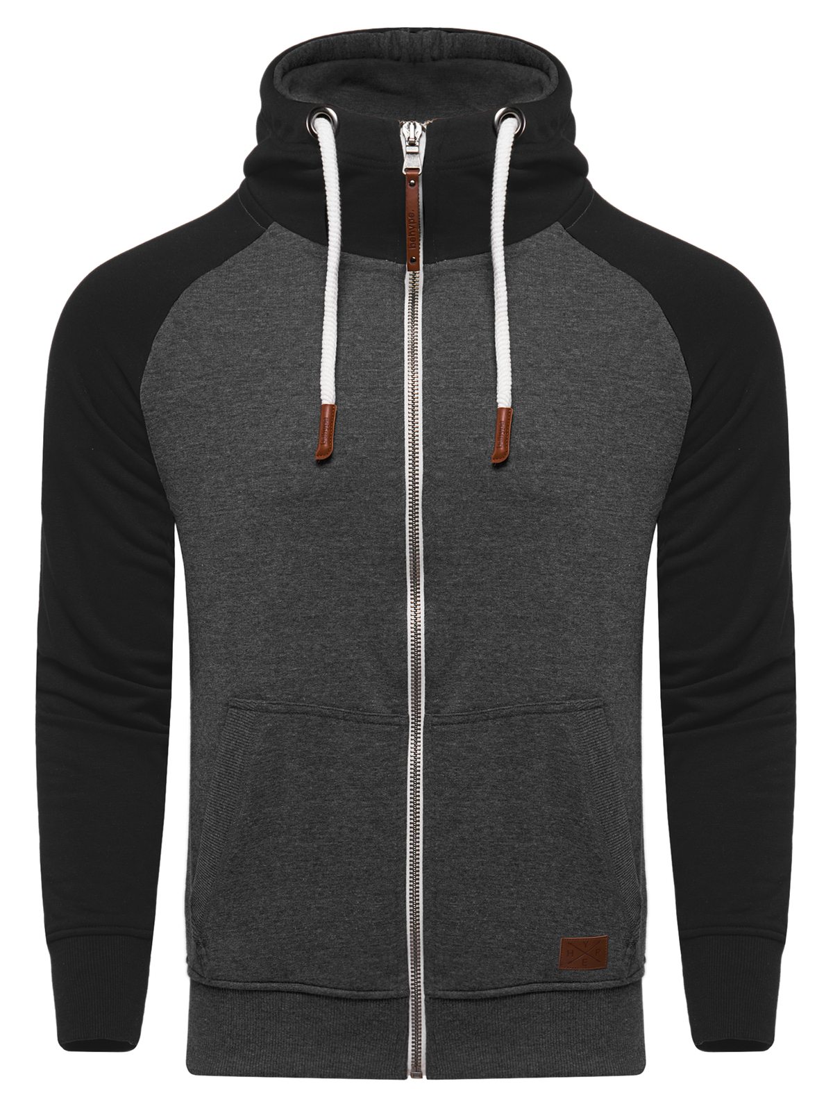 Herren Raglan Sweatjacke Sweatshirt weicher Hoodie mit Kapuze hohem Kragen