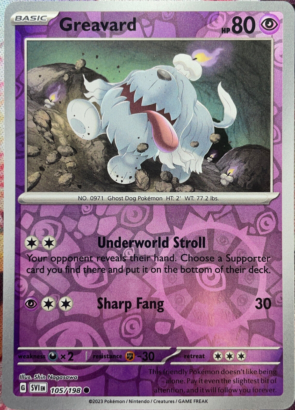 Greavard Reverse Holo - 105/198 - Scarlet & Violet Base Pokemon 2023