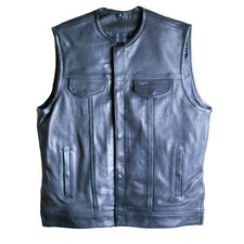 IK Leather-SOA Men  s Leather Motorcycle Vest Biker Club Anarchy Concealed Carry