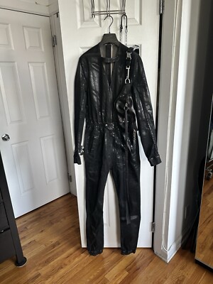 Rick Owens DRKSHDW Eclipse Black Coated Denim Cargo Jumpsuit