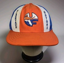 Vtg Florida Gators Lucky STRIPE MESH TRUCKER SNAPBACK USA - BROKEN STRAP
