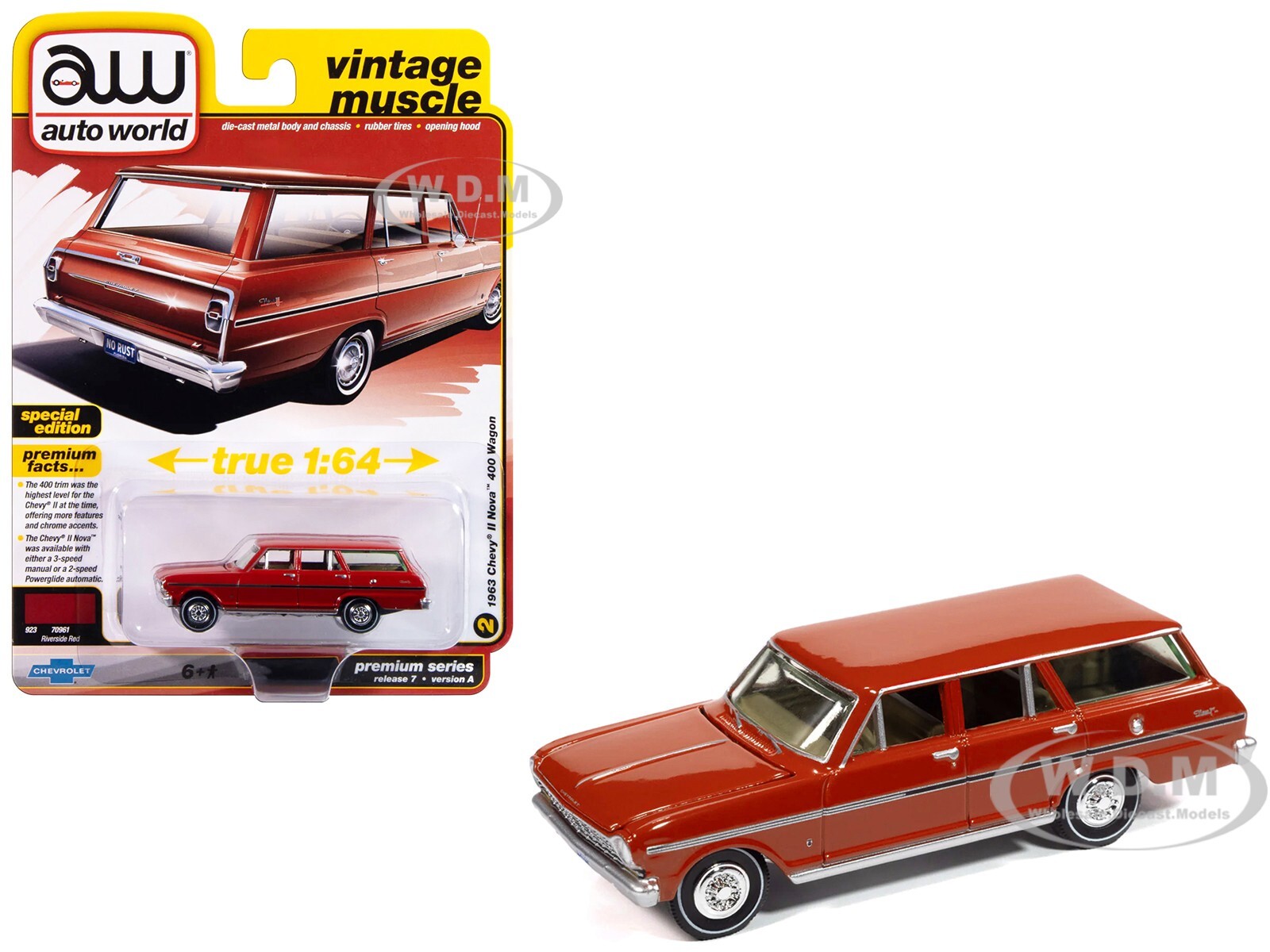 1963 Chevy II Nova 400 Wagon 1/64 Diecast Riverside Red Auto World AWSP183