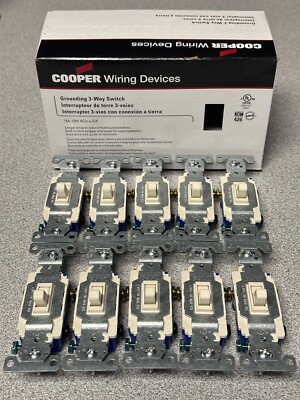 10 NEW Eaton Cooper 1303-7A Electrical Toggle Light Switch 3-Way Almond 15A 120V