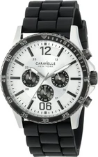 Caravelle New York By Bulova Men's Chronograph Silver Dial Black Watch 45A126
