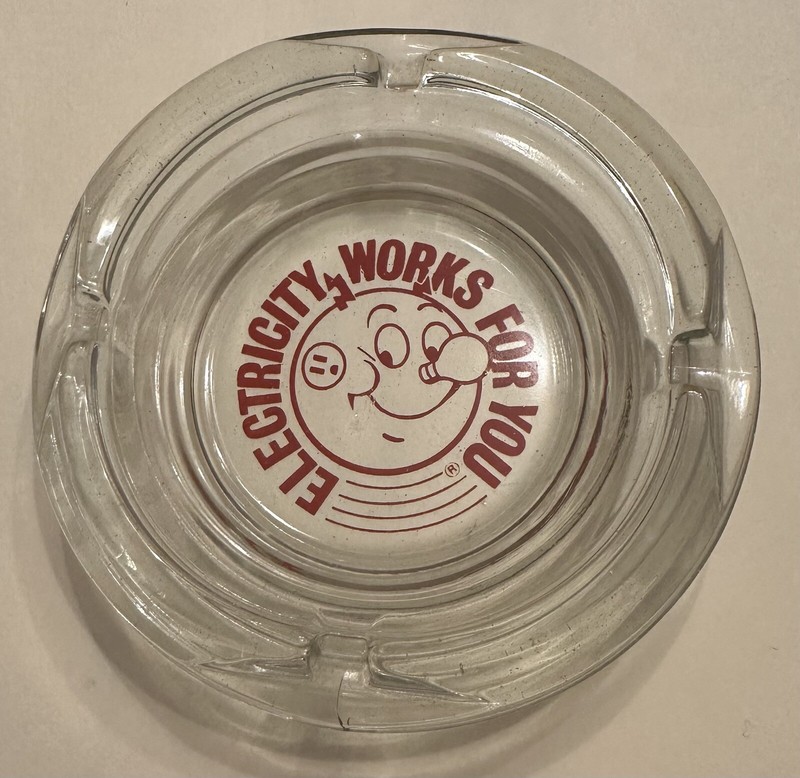 Reddy Kilowatt Glass Ashtray - 4.5 in. Electricity Works For You