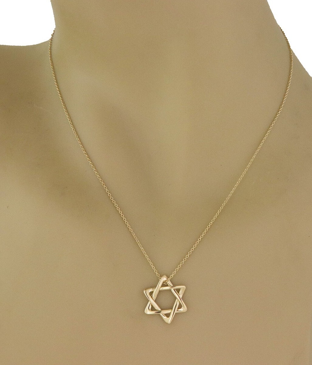 Tiffany & Co. Star of David Gold Pendant 18k Yellow Chain Necklace
