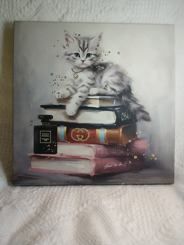 Vtg Coco Mademoiselle Chanel Paris 14"x14" Kitten Cat Fashion Canvas Wall Art