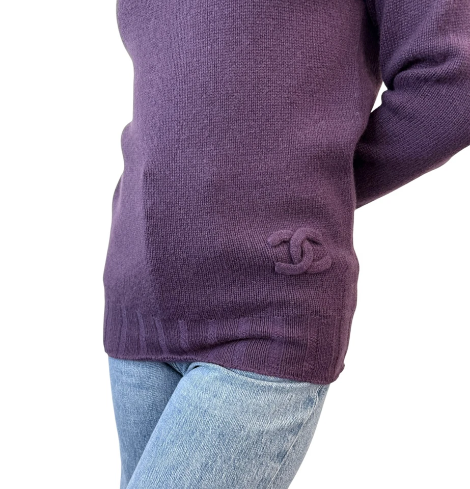 Suéter Top CHANEL Vintage P44576 Logo CC #34 Pullover Púrpura Cachemira Foto 2 de 4