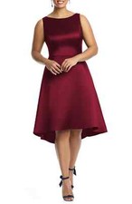 NEW ALFRED SUNG High/Low Cocktail Sateen DRESS Size 0 $208 BURGUNDY NORDSTROM